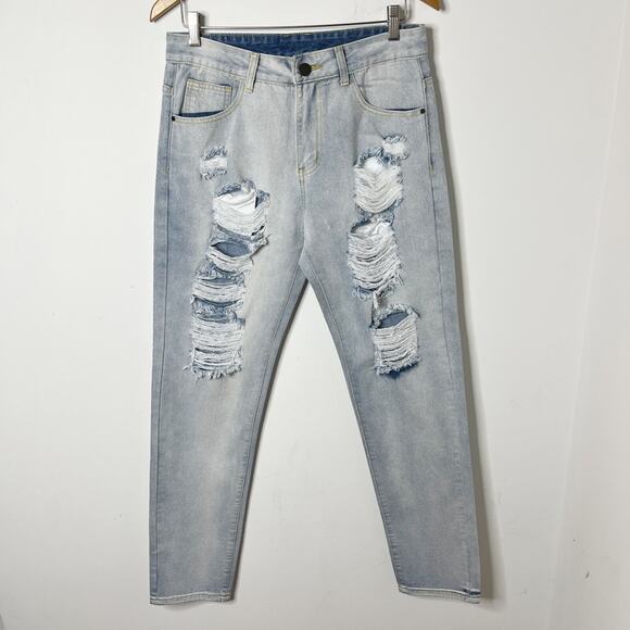 Fredd Marshall Men's Distressed Jeans Sz 30 Light Wash Ripped Slim Fit Straight - Picture 3 of 7